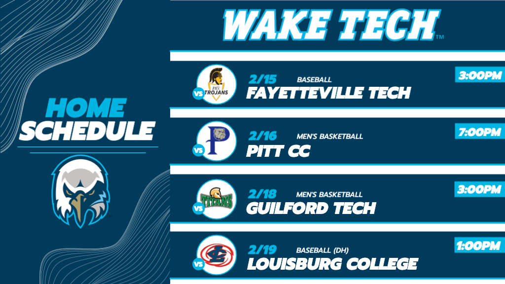 Wake Tech home games for week of Feb. 13-19 outlined in schedule in article.