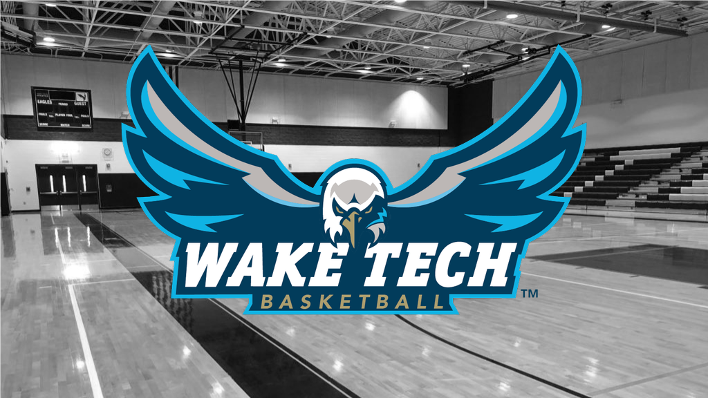 Wake Tech Basketball Logo over gym background